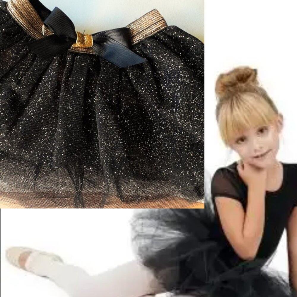 Ballerina Tutu 9M-12M Toddler Skirt Black Gold Sparkle Christmas Costume Dance